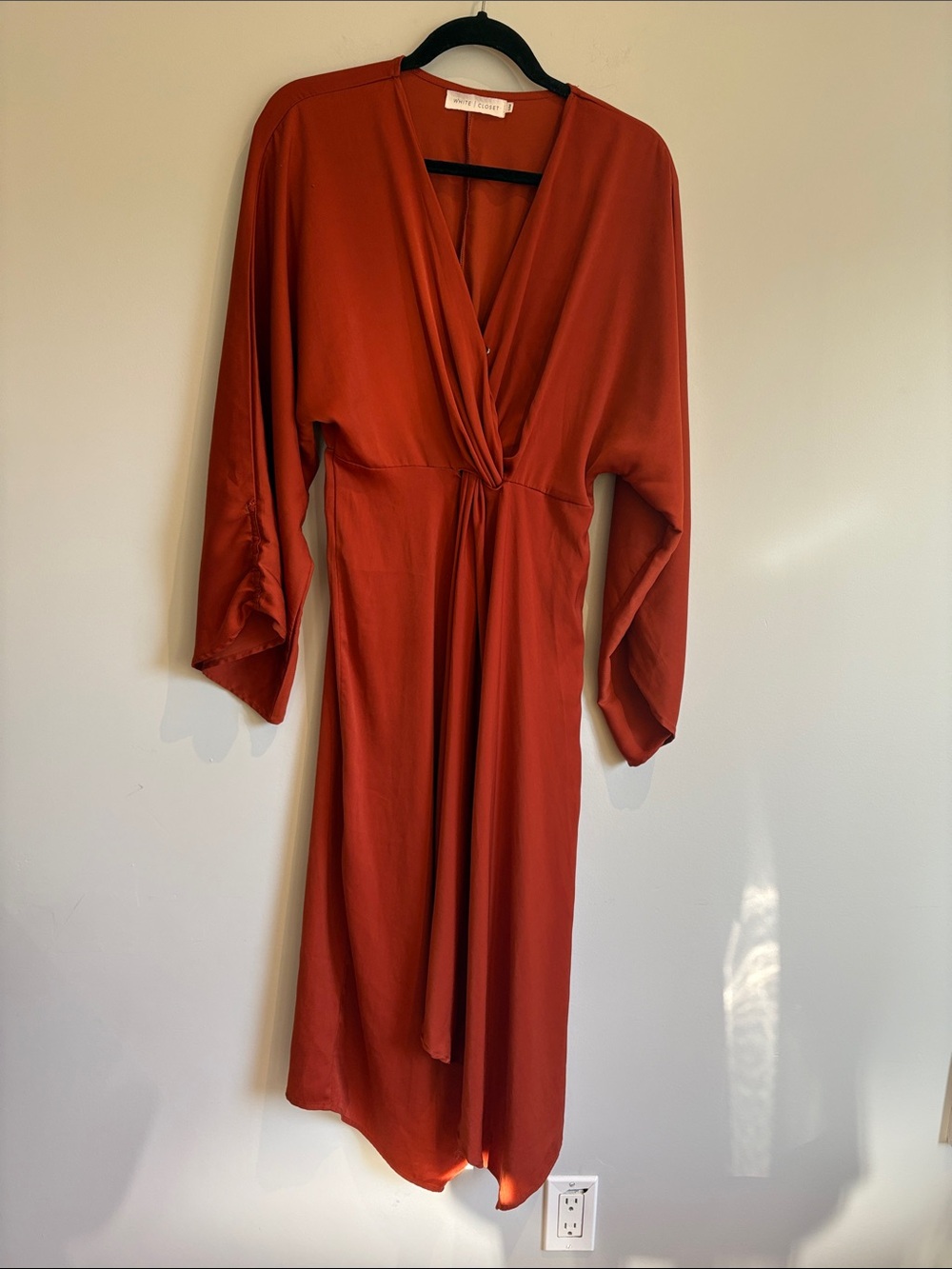 WHITE CLOSET Rust Orange Wrap Midi Dress